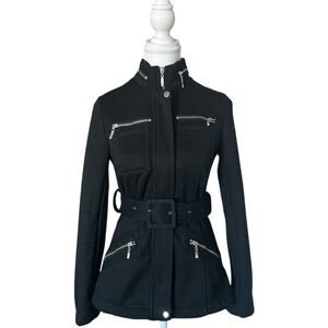Y2K “Carmin” Black Biker Style Belted Long Sleeve Zip-up Jacket